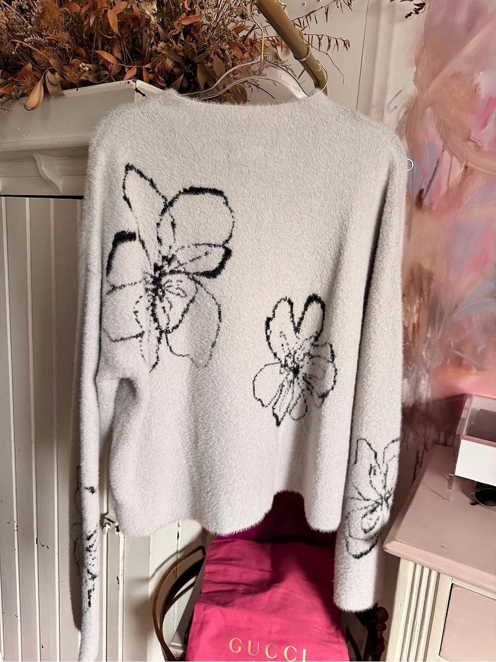 Rachel Zoe Floral Sweater in White & Black Medium Like New